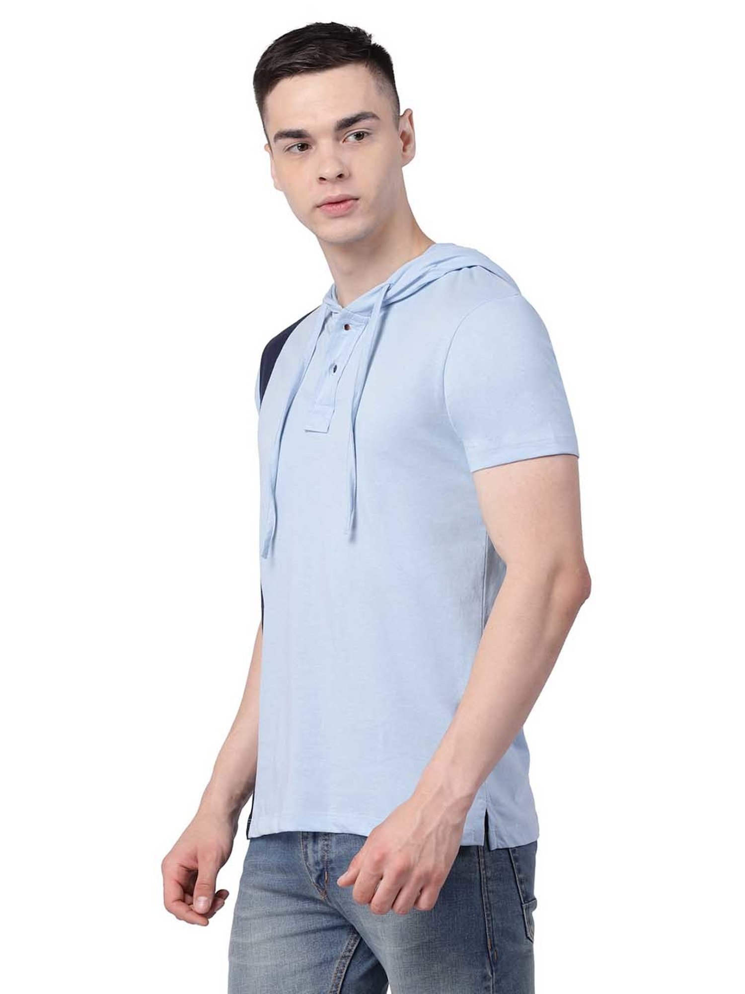 Kalt Sky Blue Regular Fit Hooded T-Shirt