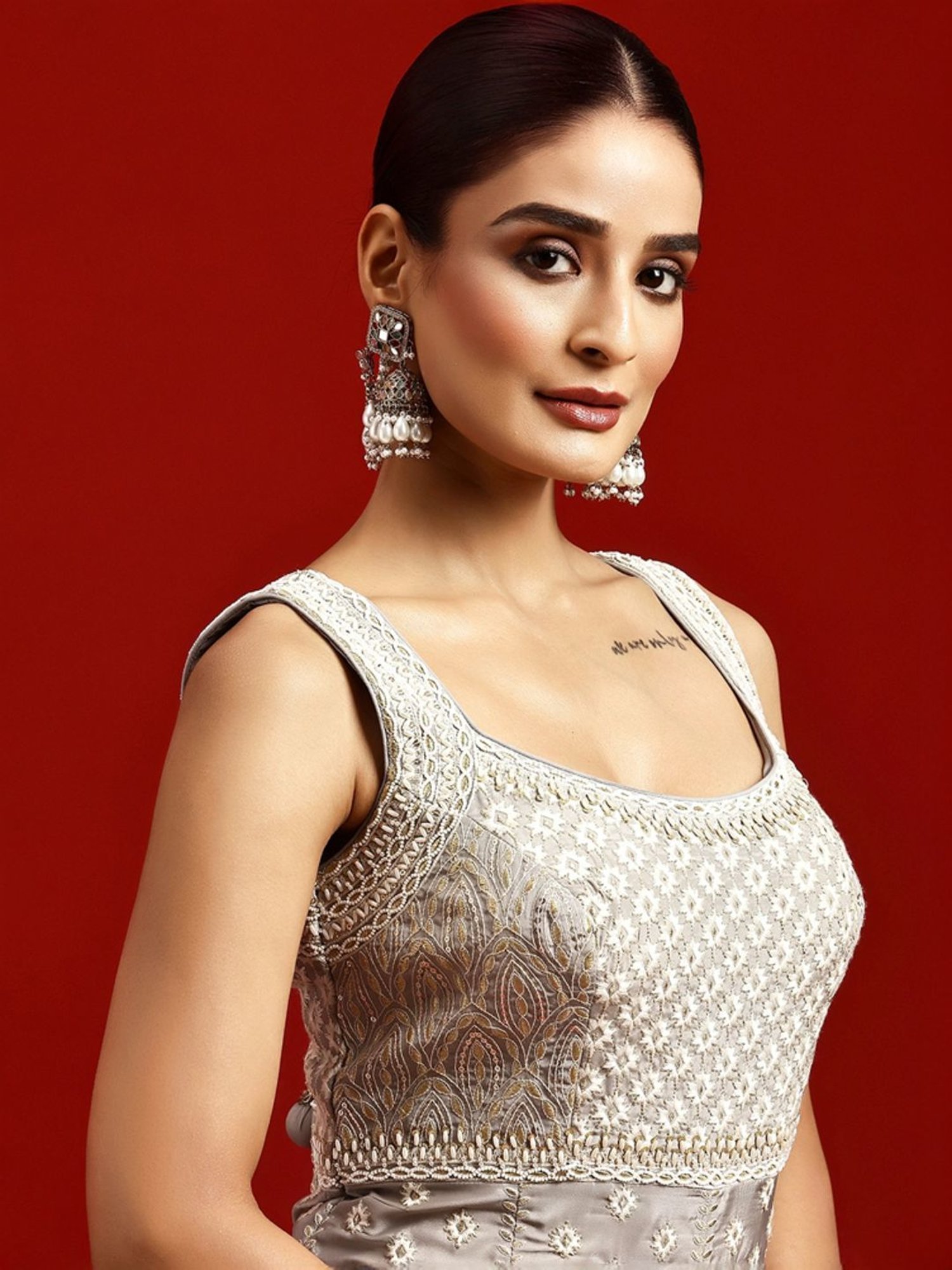 Libas Art Grey Embroidered Lehenga Choli Set With Dupatta