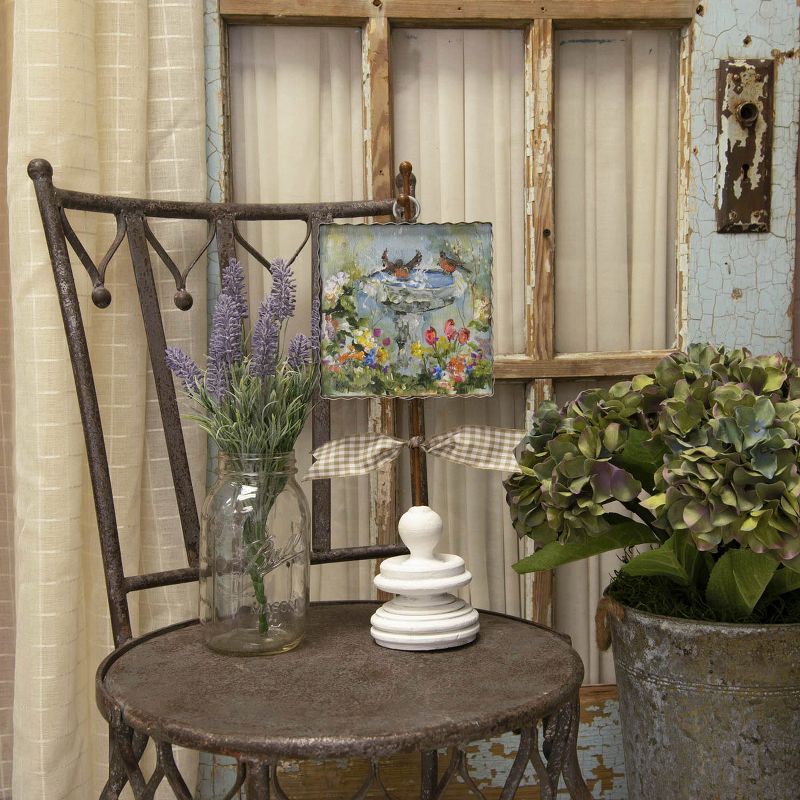 Home Decor 7.0" Rozie Bird Bath Time Birdbath Flowers  -  Wall Sign Panels