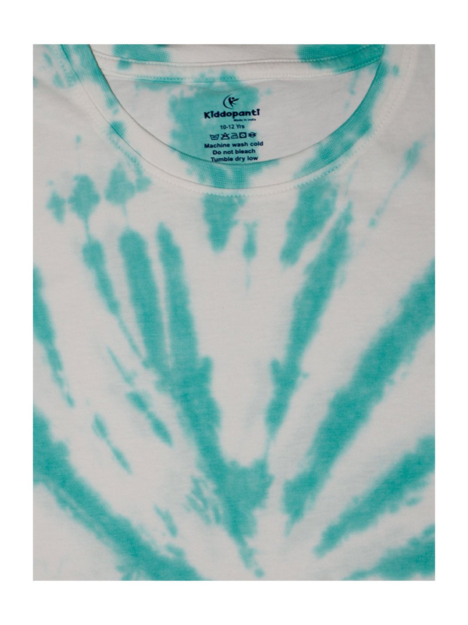 Kiddopanti Kids White & Mint Green Tie Dye Full Sleeves T-Shirt