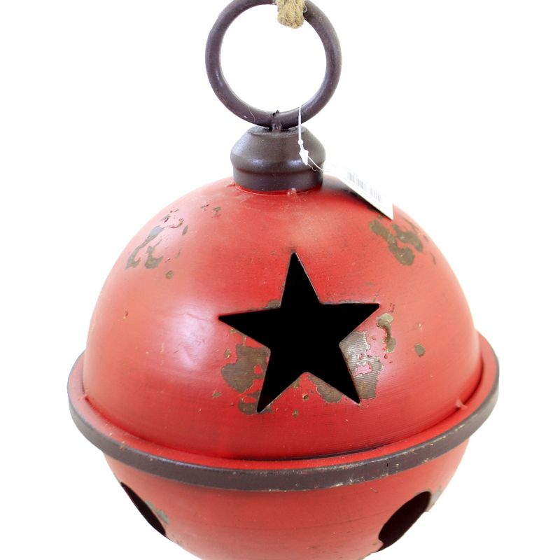Christmas 11.75" Jingle Bell W/ Jute Hanger Star Decor Sound  -  Decorative Figurines