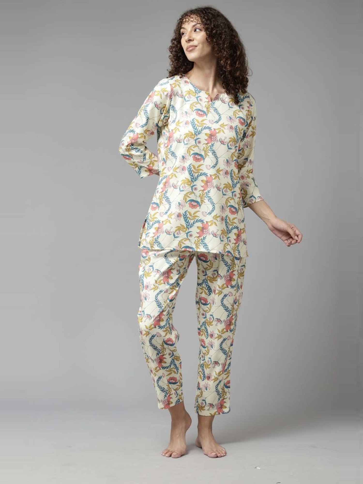 Prakrti Off-White Floral Print Top Pant Set