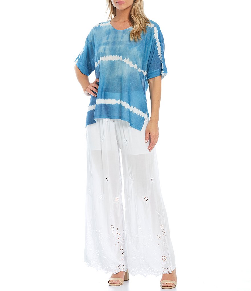 M Made In Italy V-Neck Short Sleeve Knit Tie-Dye Tunic