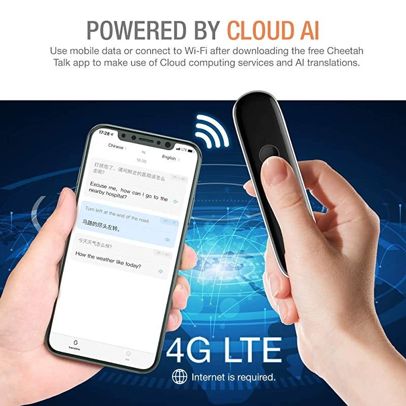 Cheetah  Smart Instant Language Translator Device UV Black Portable Foreign Language RealTime 2Way Translations Support 42 LanguagesVoice Operated