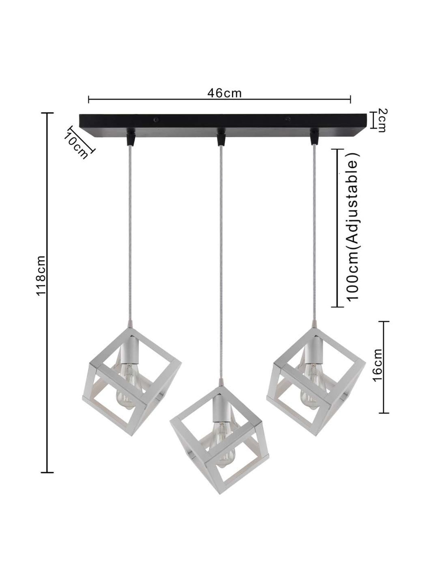 Homesake 3-Lights Linear Cluster White Metal Cube Hanging Light - Set of 1 (Bulb not included)