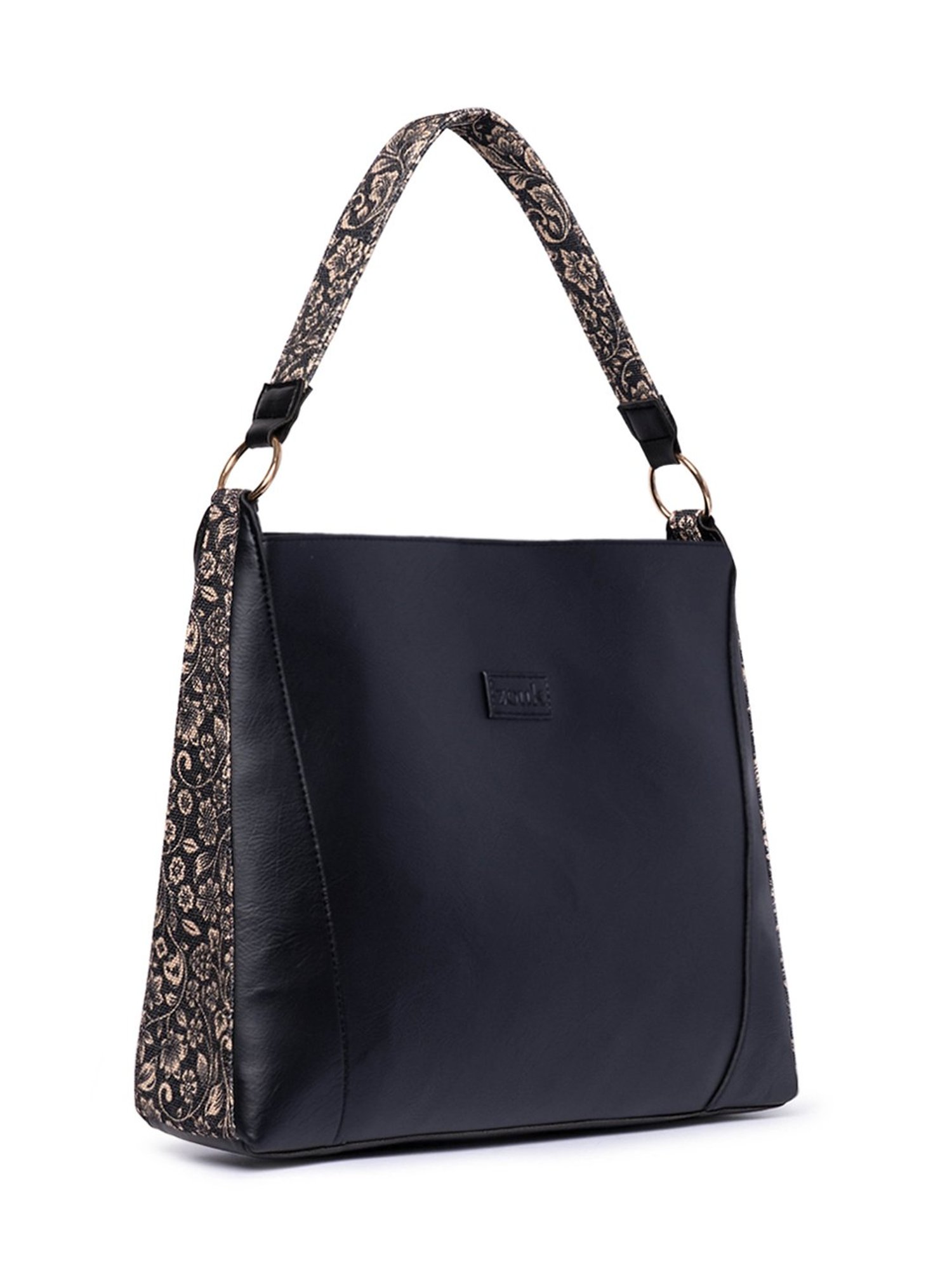 ZOUK FloMotif Black Printed Classic Open Tote Bag