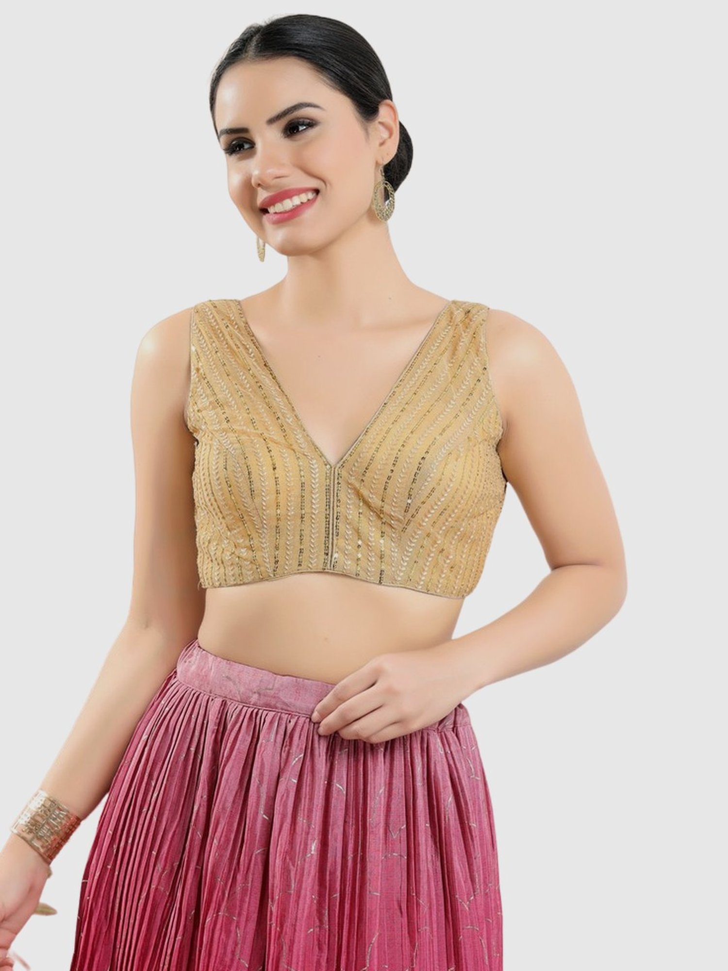 Salwar Studio Beige Embellished Blouse