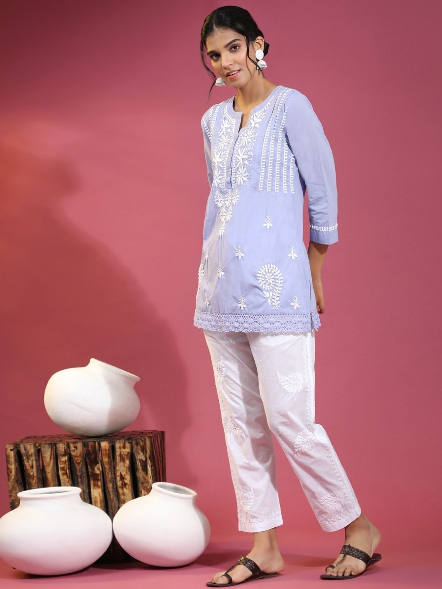 HOK Chikankari Cotton Pant Trouser White