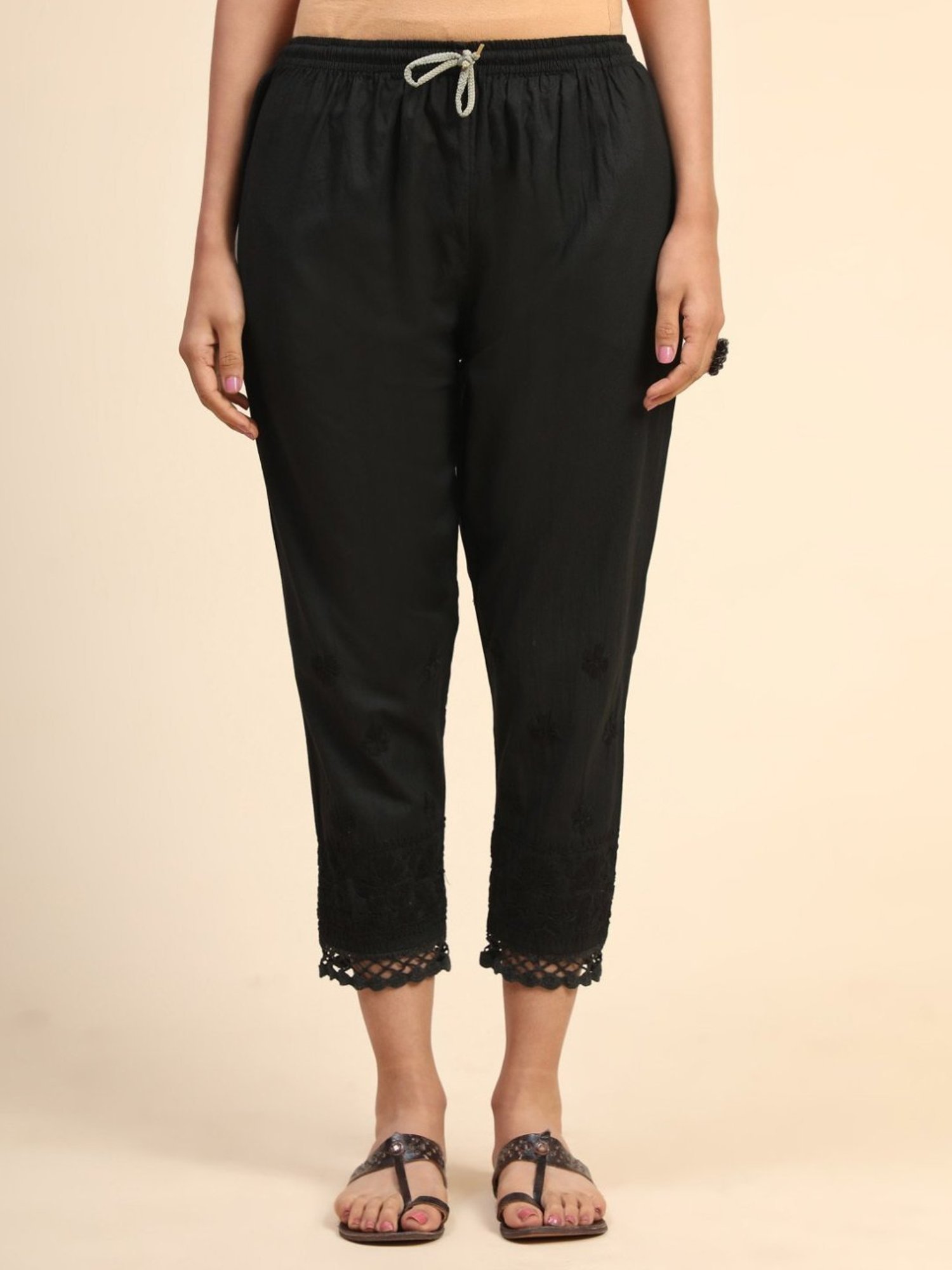 House Of Kari HOK Chikankari Cotton Pant Trouser Black
