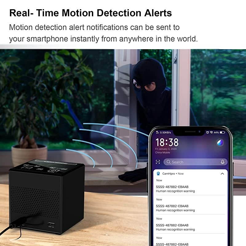 Cam Spy Camera Alarm Clock FM Radio Bluetooth Speaker 1080P Nanny Cams Wireless with Phone App Night Vision Motion Detection Storage 128GB