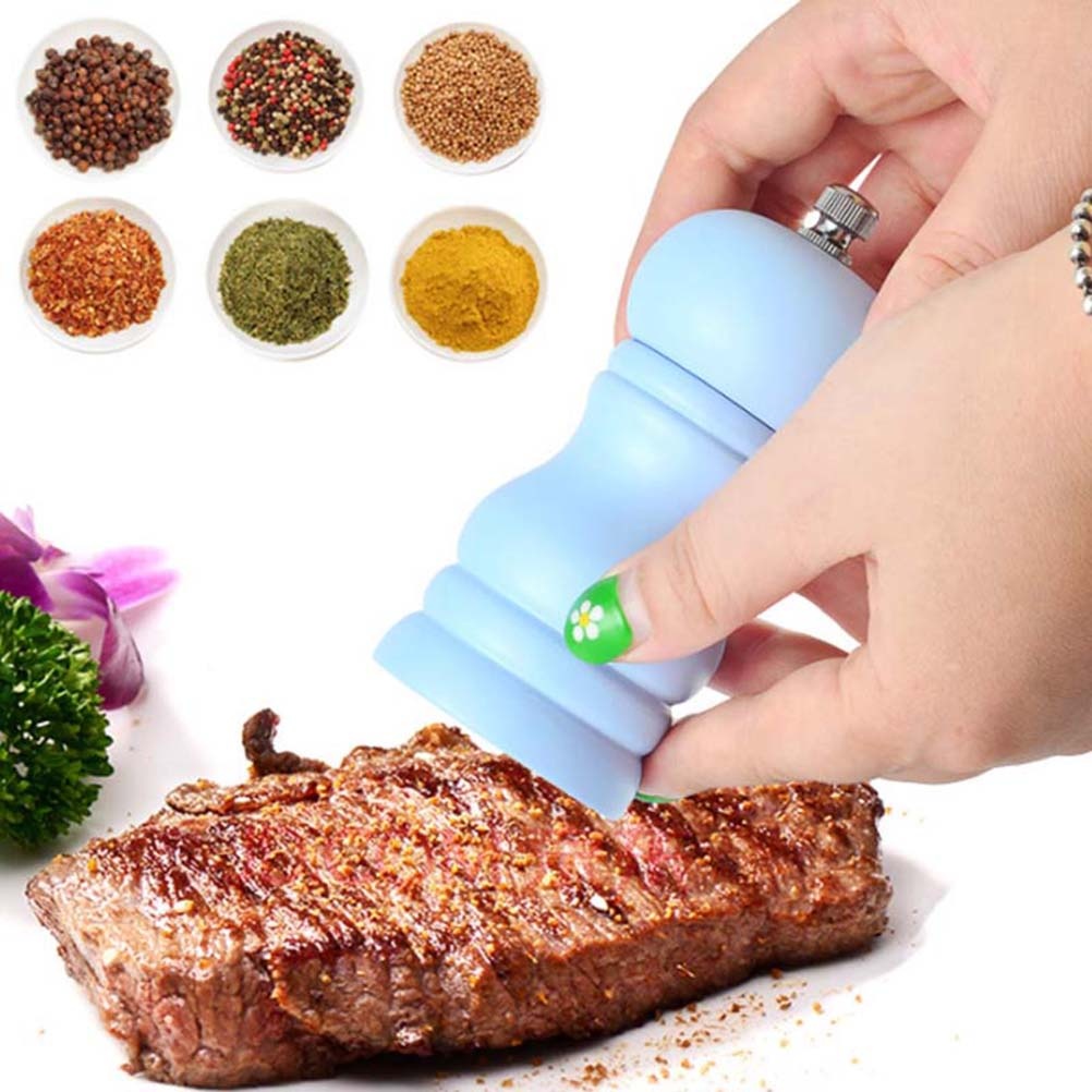 1pc Manual Wooden Pepper Grinder Household Ceramic Core Pepper Mill Salt Container Kitchen Gadget for Home (Blue)