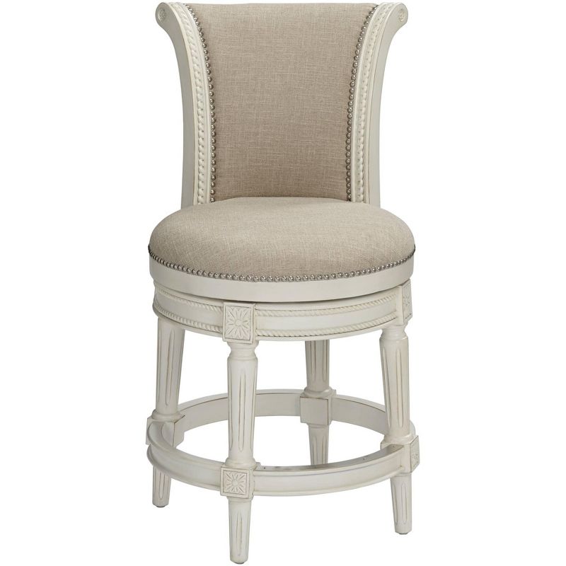 55 Downing Street Oliver 24 1/2" Cream Fabric Scroll Back Swivel Counter Stool