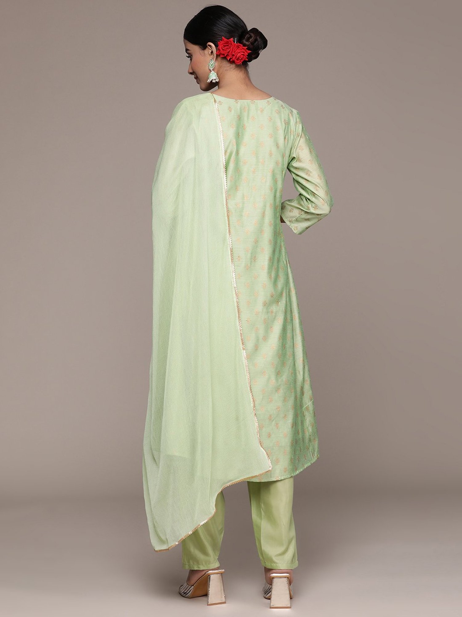 Ishin Green Printed Kurta With Pant & Dupatta