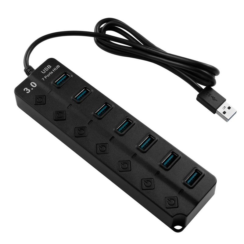 Insten 7 Multiport USB 3.0 High Speed Hub USB Extender 3.3FT Cable, LED ON/OFF Switch with 5V 2A Power Adapter for PC Windows 10, Laptop, MacBook