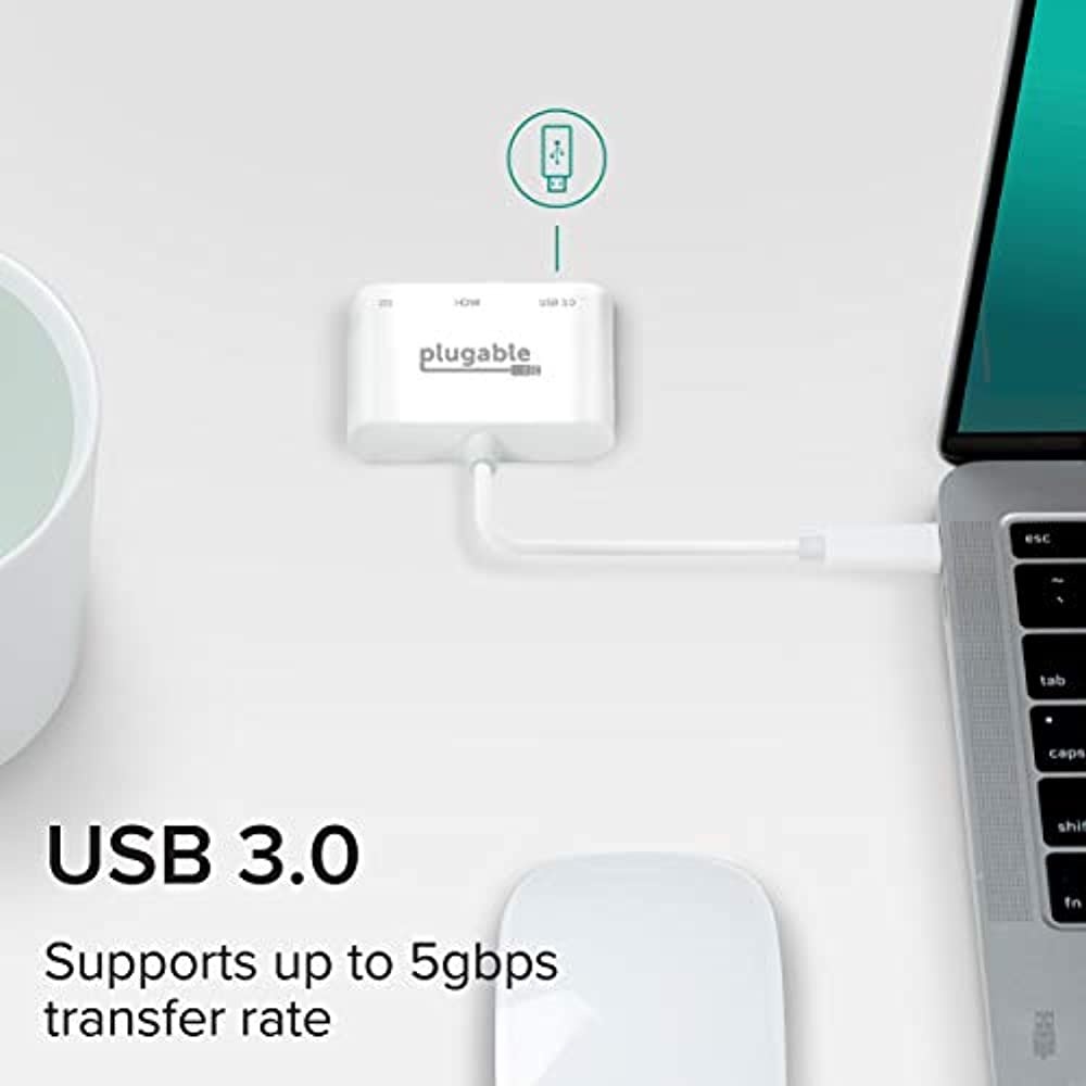 Plugable USB C to HDMI Multiport Adapter, 3-in-1 USB C Hub with 4K HDMI Output, USB 3.0 and USB-C Charging Port, Compatible with MacBook, Chromebook, Dell XPS, Thunderbolt 3 and More