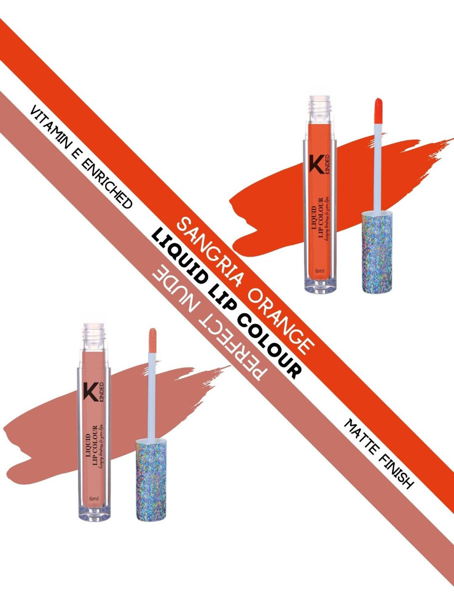 KINDED Liquid Lip Colour 08 Sangria Orange & 10 Perfect Nude Combo