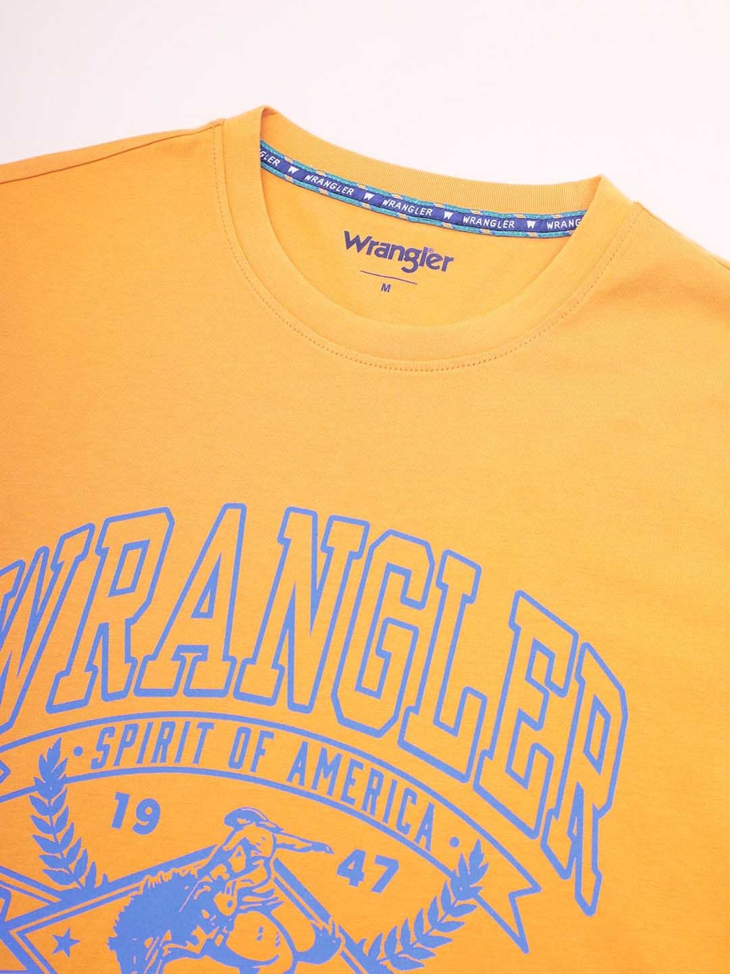 Wrangler Mustard Regular Fit Graphic Print Cotton Crew T-Shirt