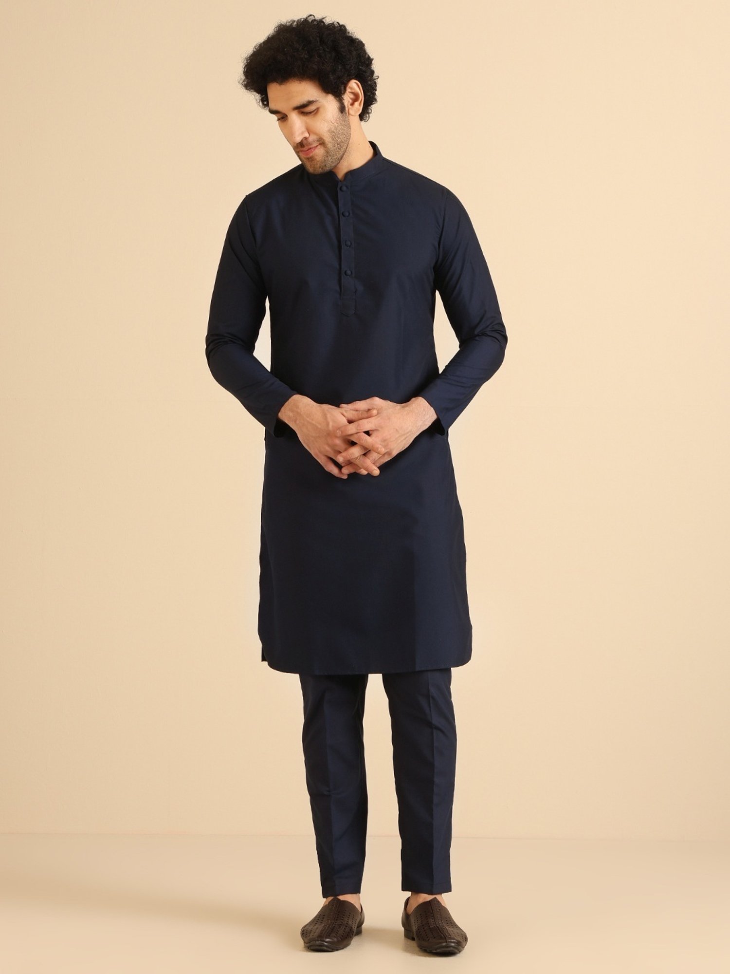 Kisah Navy Regular Fit Embroidered Sherwani Set