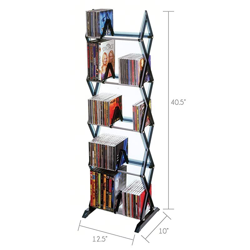 Element Media Storage Rack Holds Up to 230 Cds or 150 DVDs PN35535601 in Espresso amp Mitsu 5Tier Media Rack 130 CD or 90 DVDBluRayGames in Clear Smoke Finish PN64835195