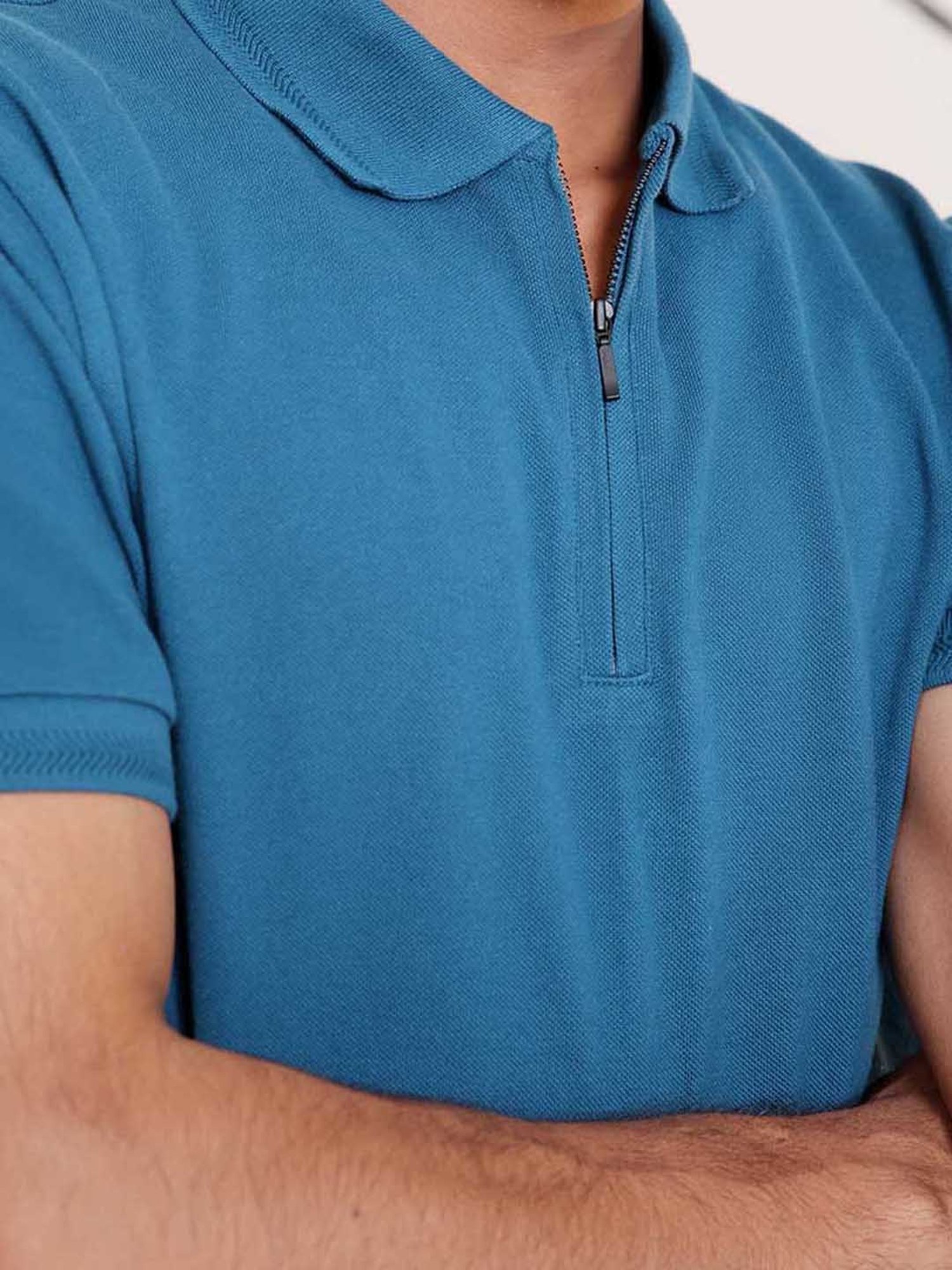 SUBTRACT Dark Teal Regular Fit Cotton Polo T-Shirt