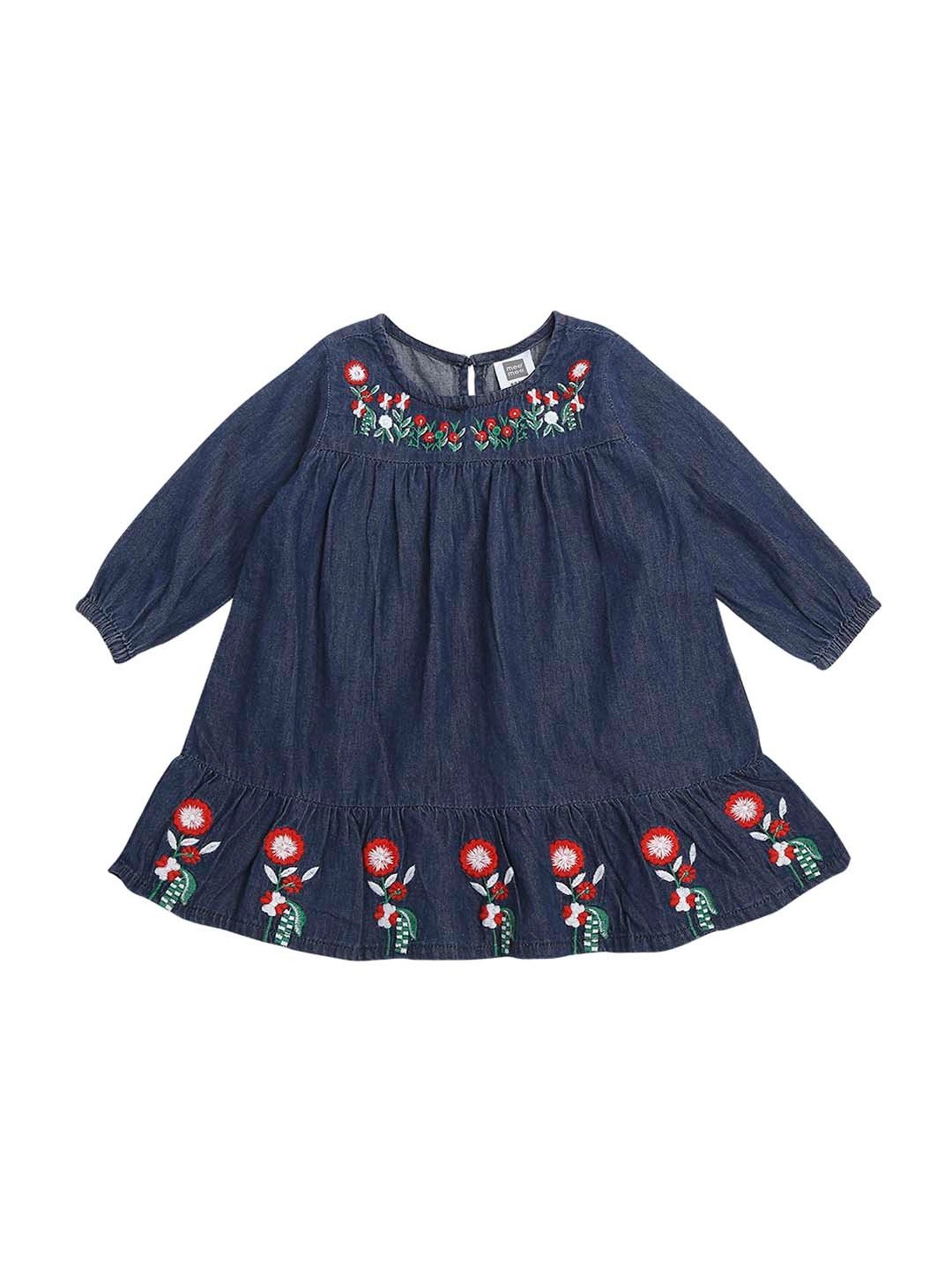 Mee Mee Kids Blue & Red Cotton Embroidered Full Sleeves Frock