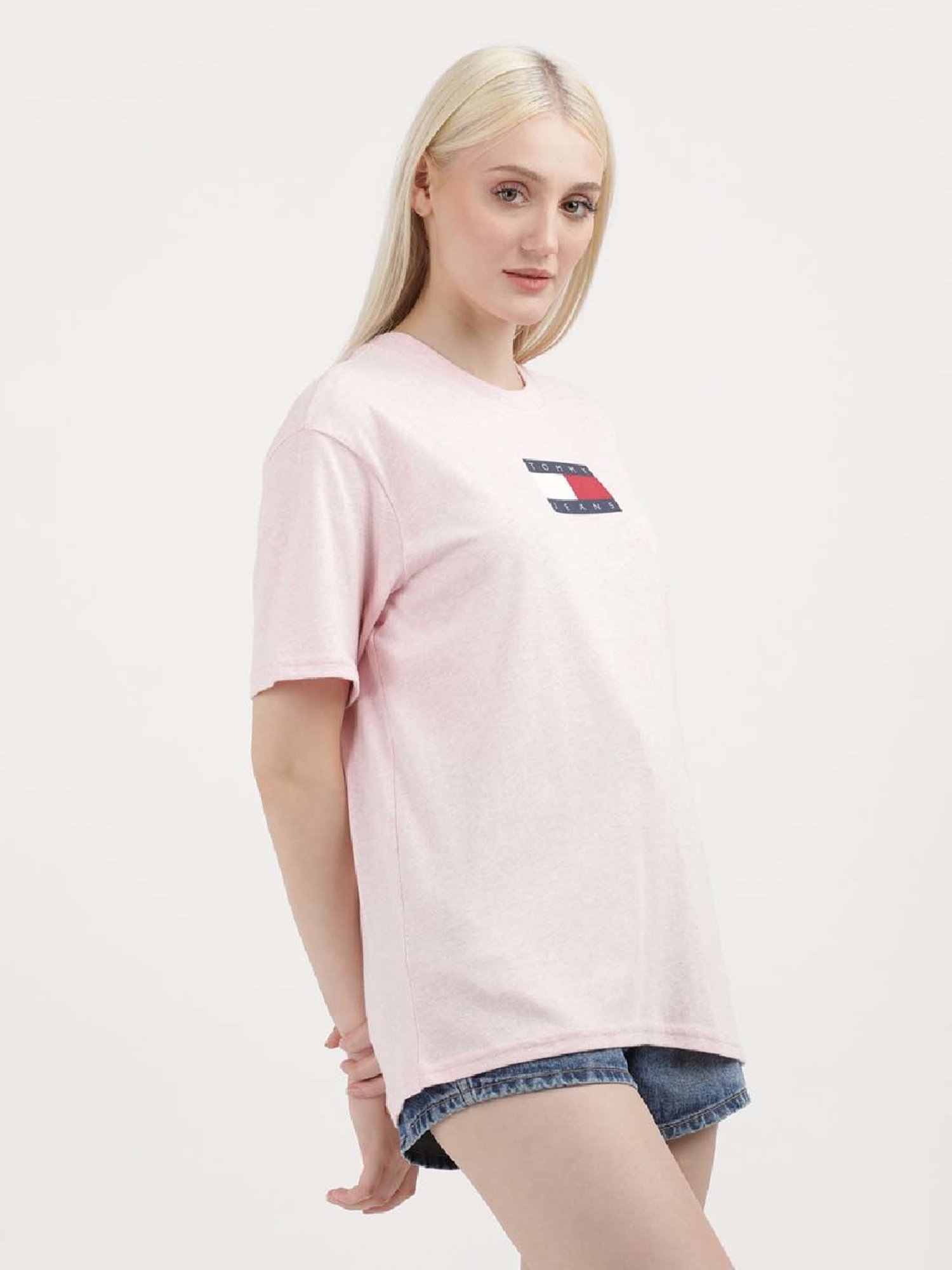TOMMY HILFIGER Pink Cotton Logo Print T-Shirt