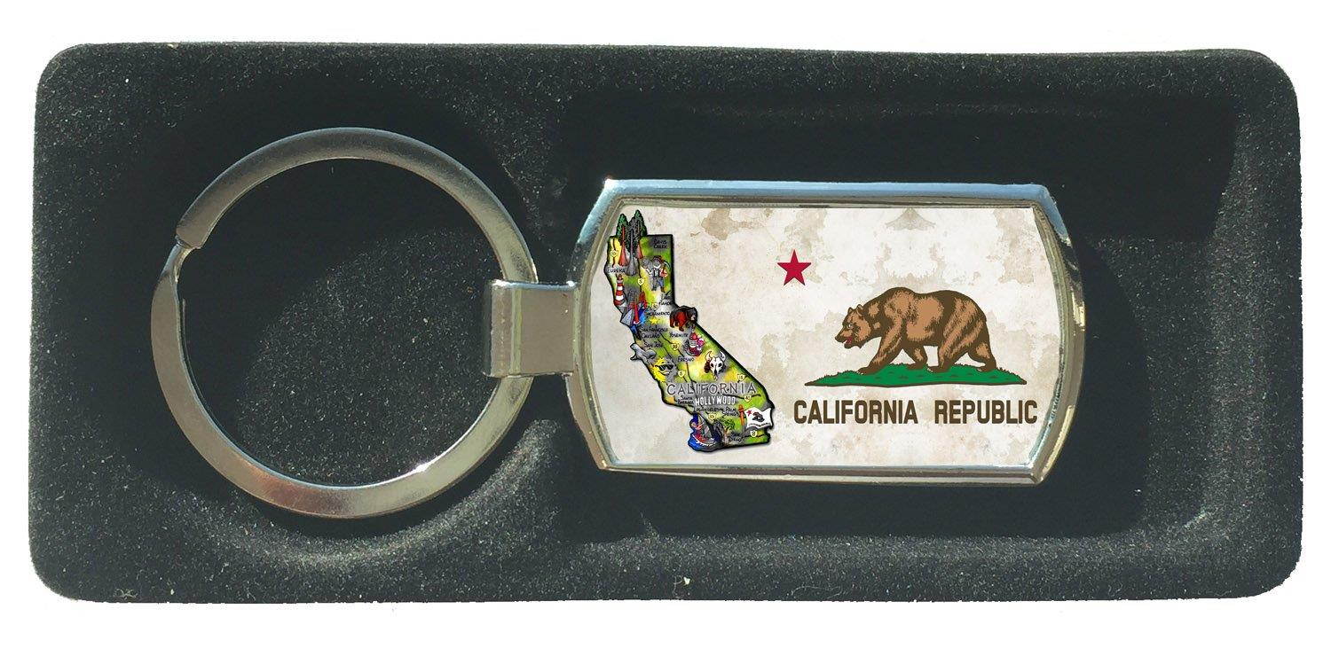 BleuReign(TM) Detailed California Flag Map Rectangle Metal Keychain