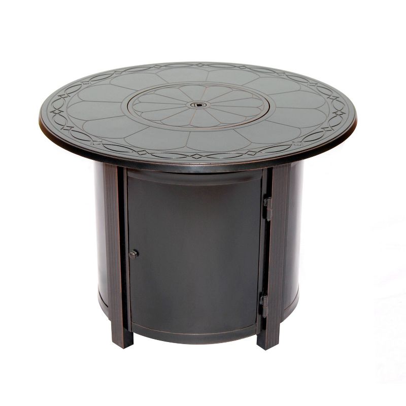 34" Hartwick Topaz Cast Aluminum Round Gas Fire Pit with Clear Glass Fire Beads - Alfresco Home