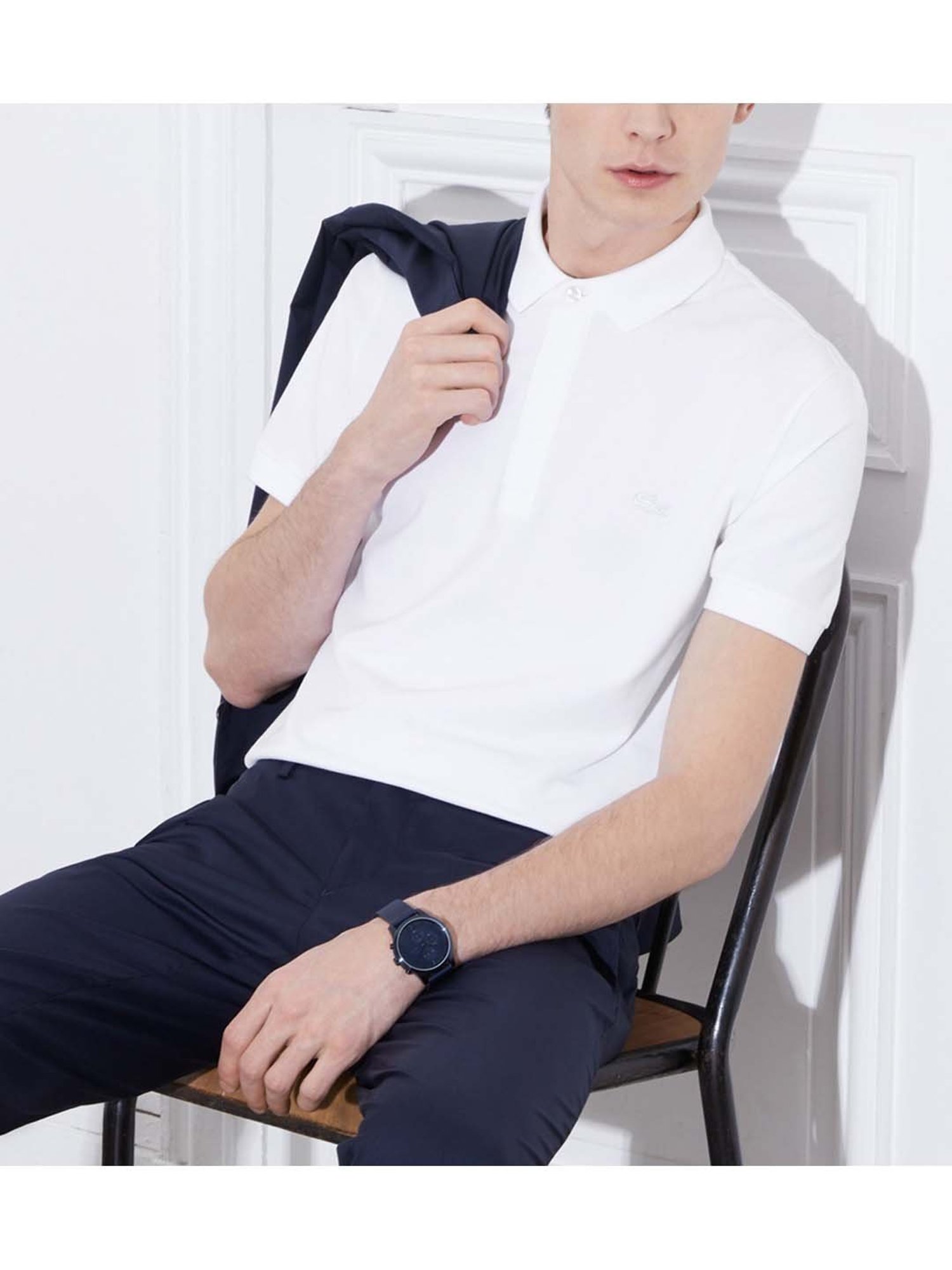 Lacoste White Regular Fit Paris Stretch Cotton Pique Polo T-Shirt