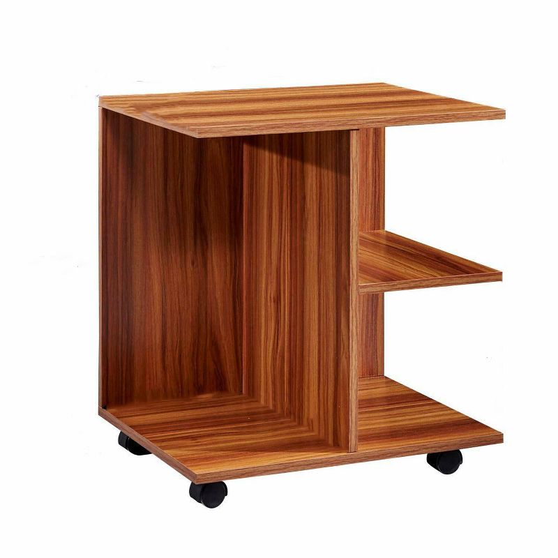 Modern Wooden Nightstand with Storage Shelves and Wheels Walnut - AC Pacific