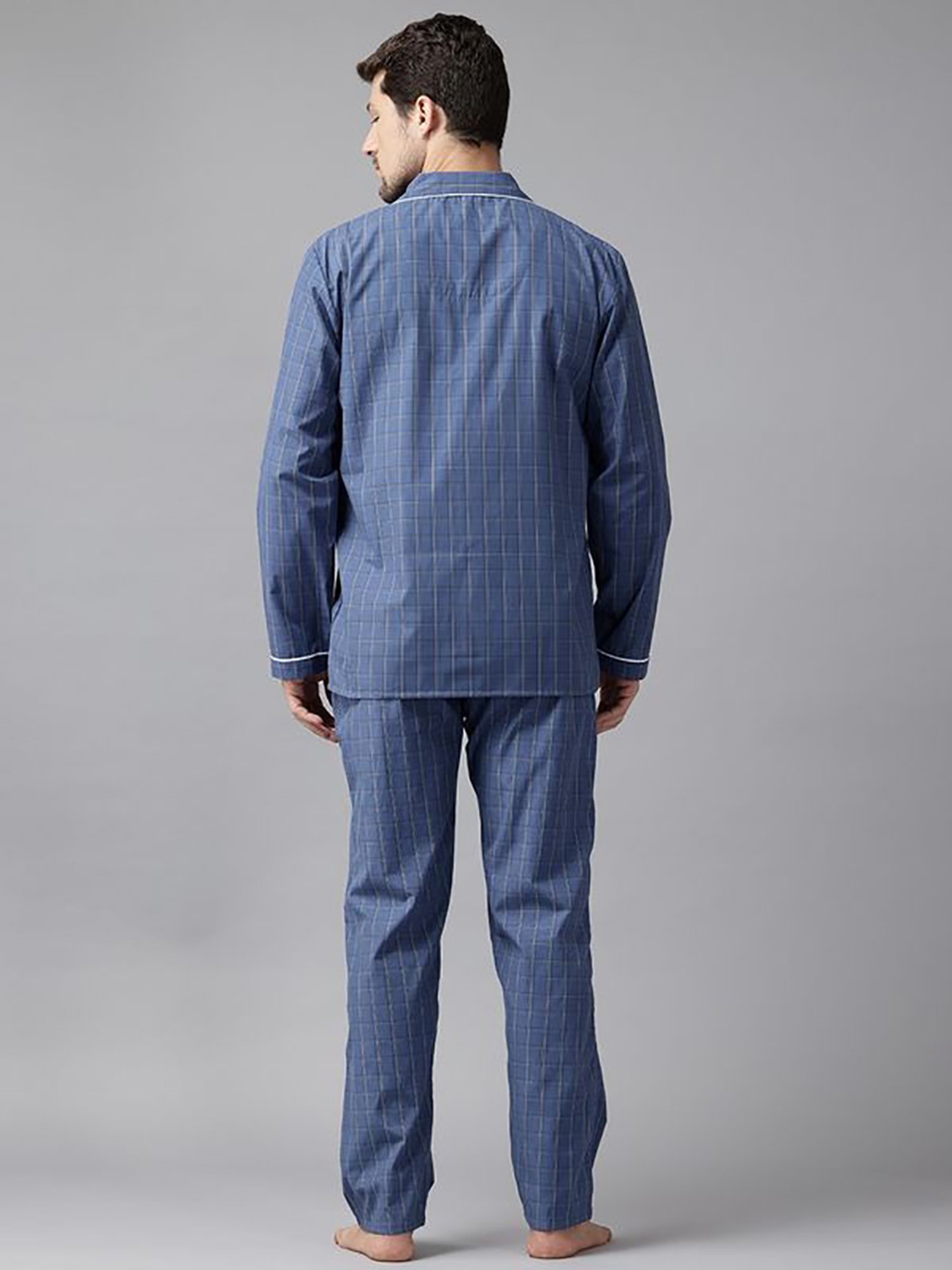 English Navy Blue Regular Fit Checks Lounge Sets