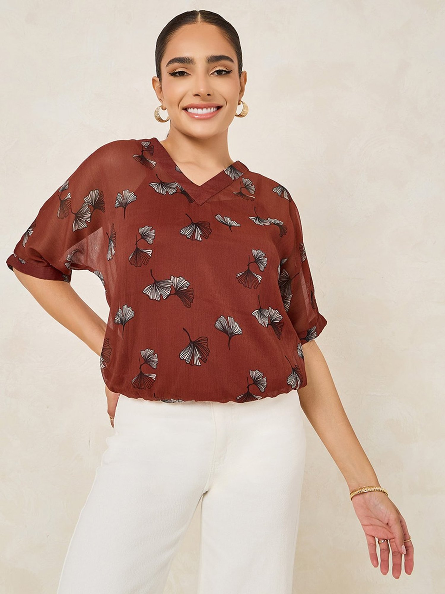 Styli Rust Printed Top