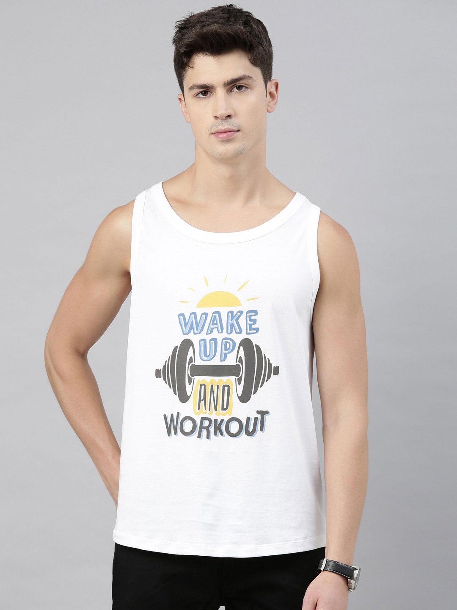 Bushirt White Printed Cotton Vest