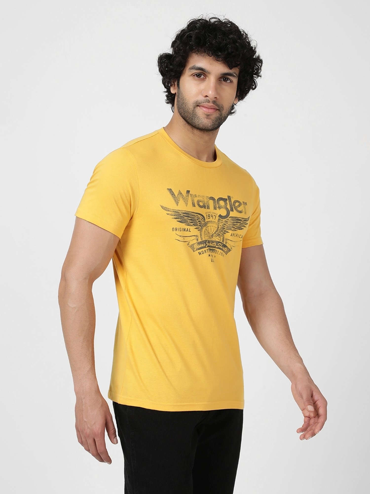 Wrangler Golden Yellow Cotton Regular Fit Printed T-Shirt