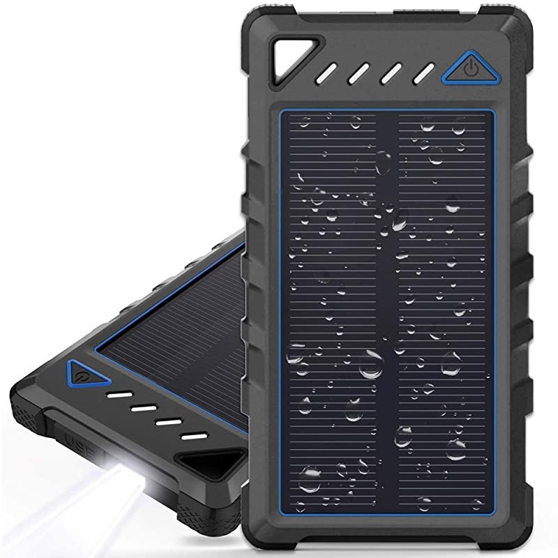 Portable Solar Charger  10000mAh UltraCompact External Batteries with Dual USB Ports Solar Power Bank with Flashlight for Camping Outdoor Activities