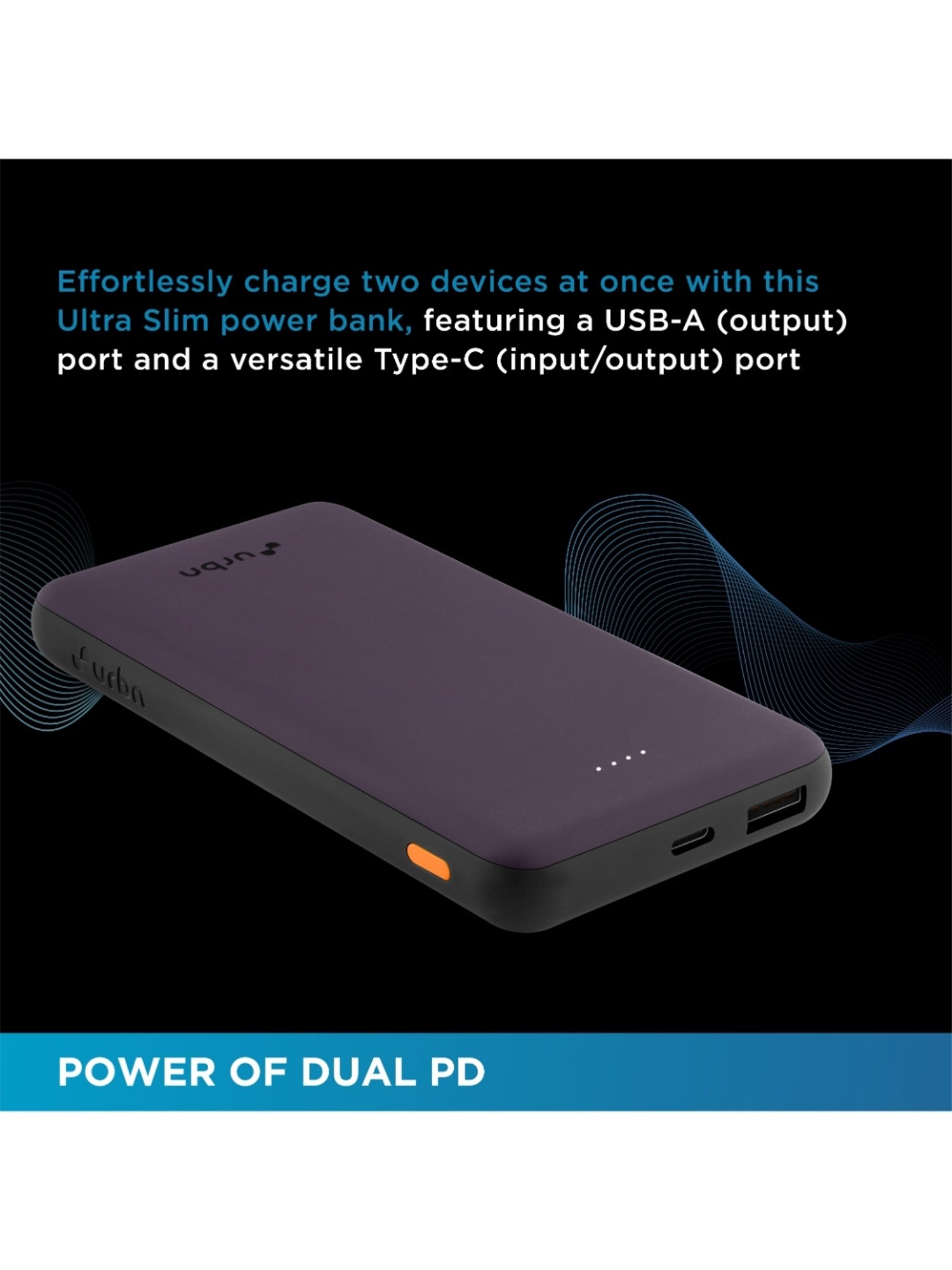 URBN 10000 mAh Ultra Slim 12W Power Bank with Type C Input-Output (Purple)
