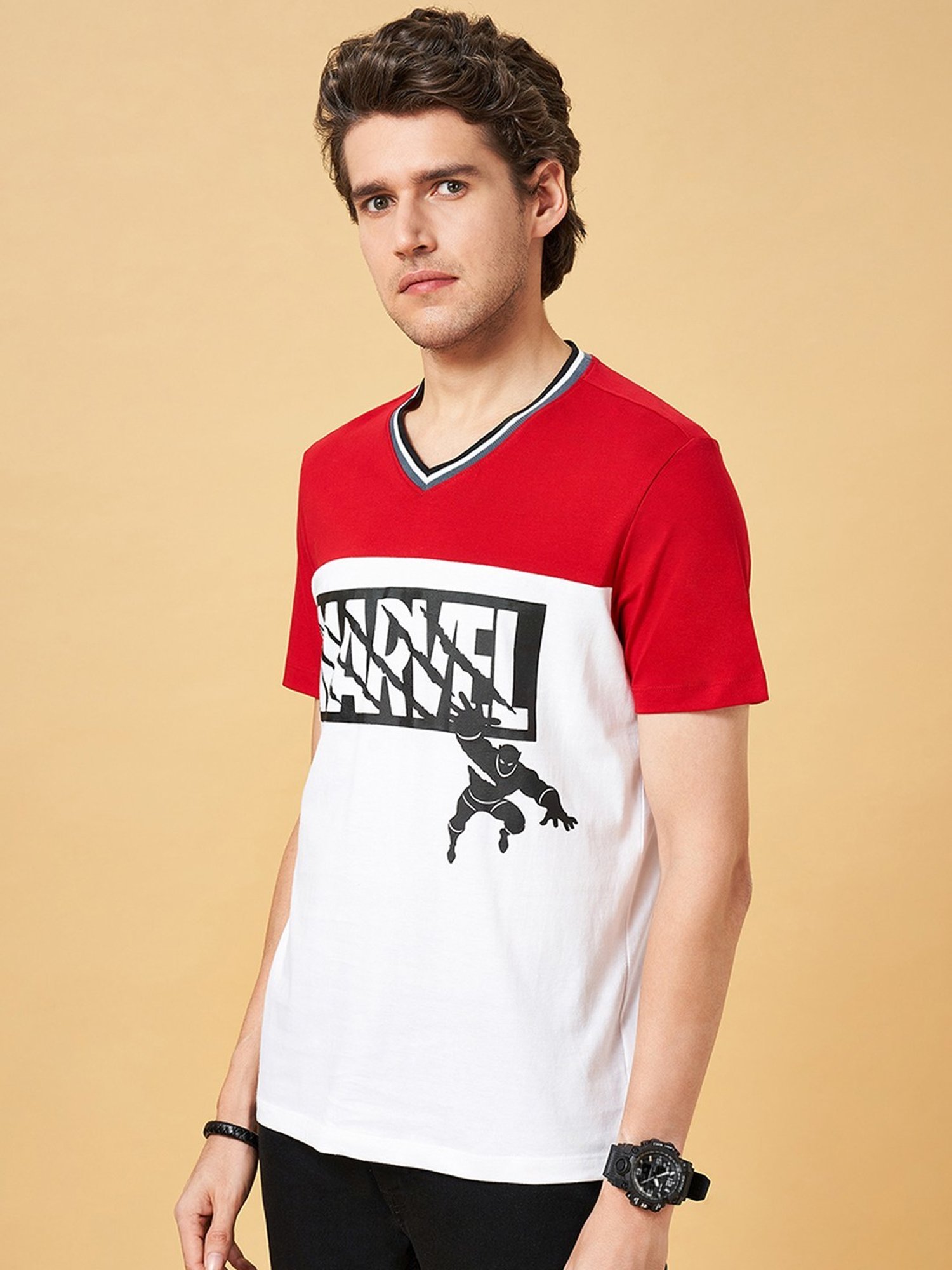 SF Jeans by Pantaloons Marshmallow Cotton Slim Fit Colour Block T-Shirt