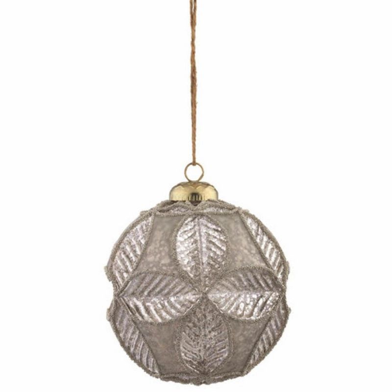Napa Home and Garden 4" Elegant Embossed Leaf Mercury Glass Ball Christmas Ornament - Silver