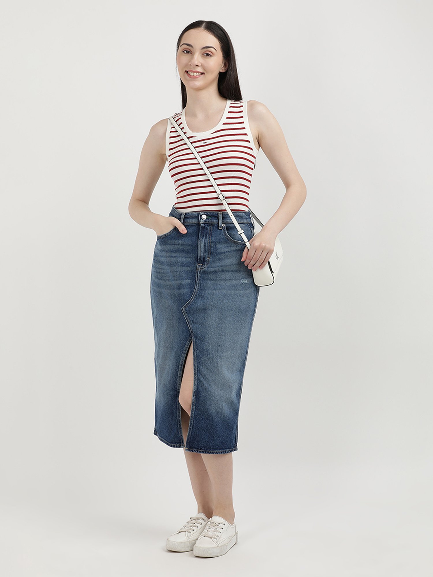 TOMMY HILFIGER White & Red Striped Top