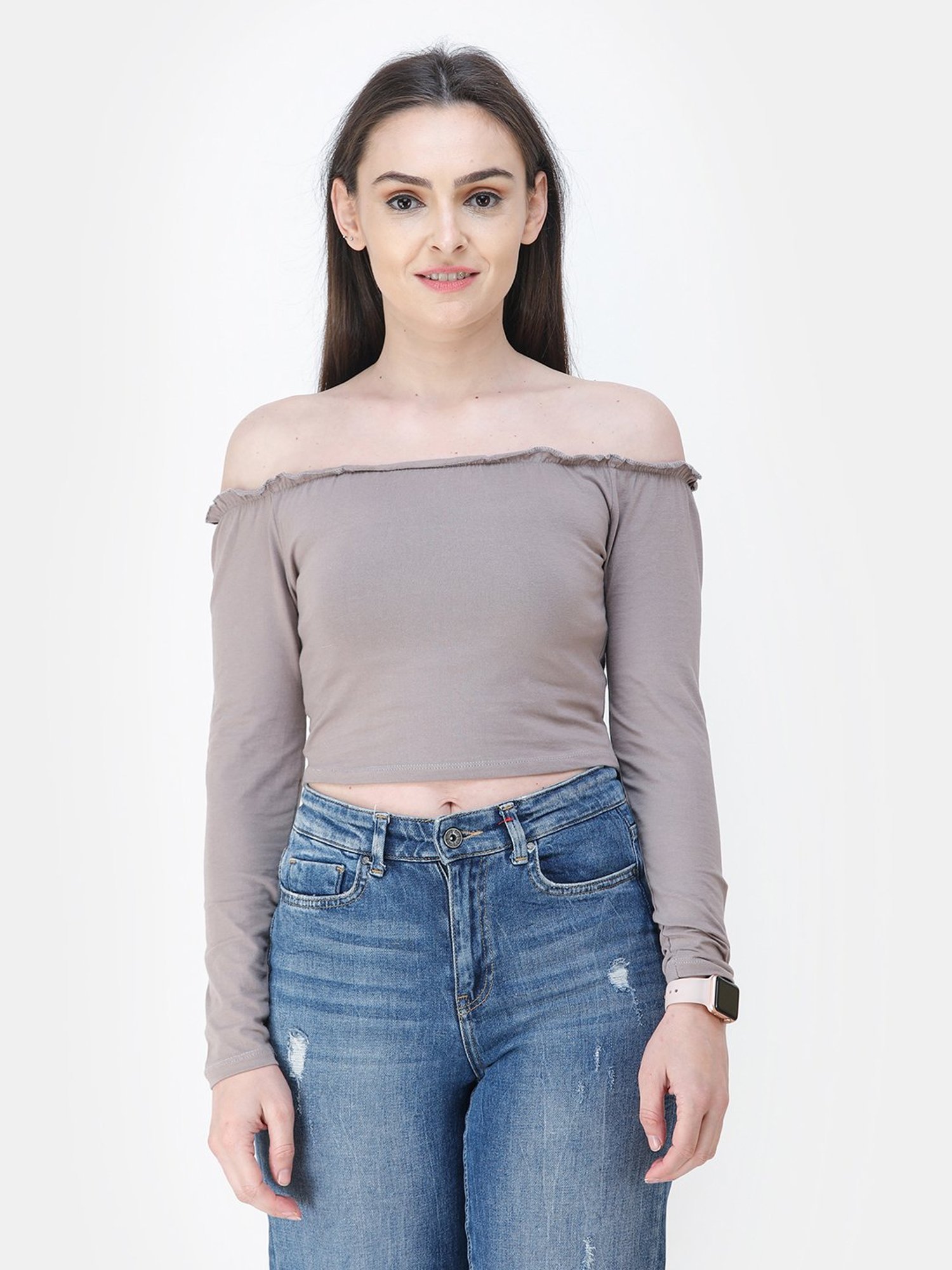 Cation Dark Beige Crop Top