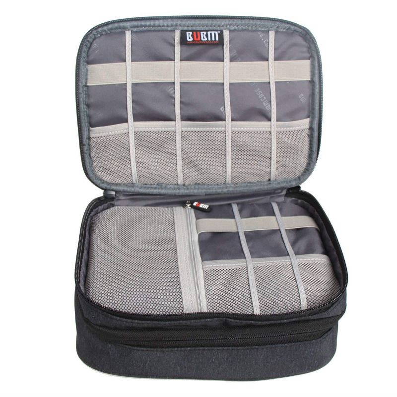 BUBM Electronic Organizer, Double Layer Travel Gadget Storage Bag for Cables, Cord, USB Flash Drive, Power Bank and More-a Sleeve Pouch for 7.9" iPad Mini(Medium,Black)