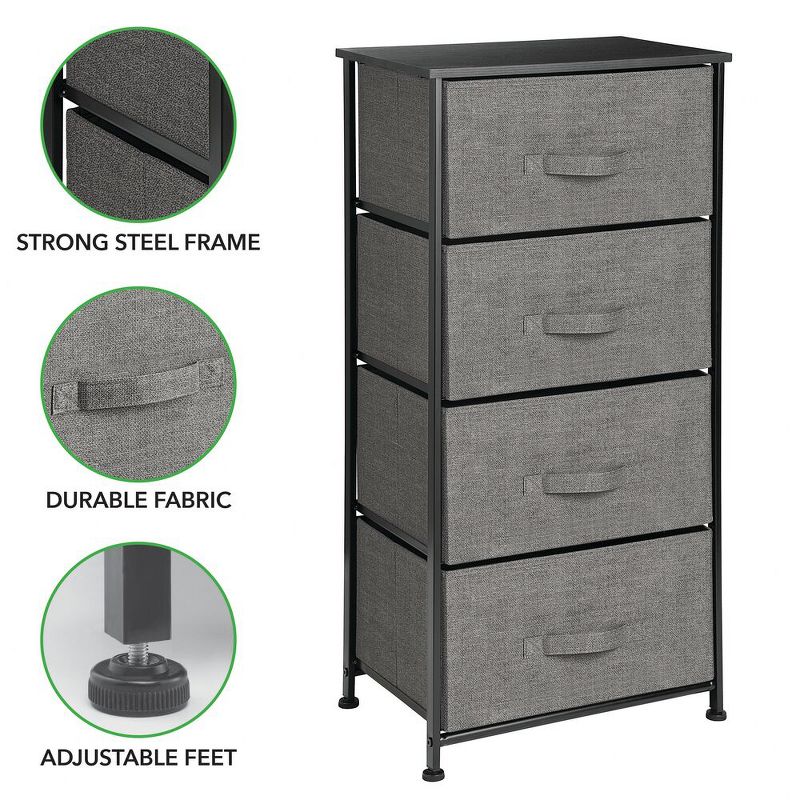 mDesign Vertical Dresser Storage Tower with 4 Drawers - Charcoal Gray/Black