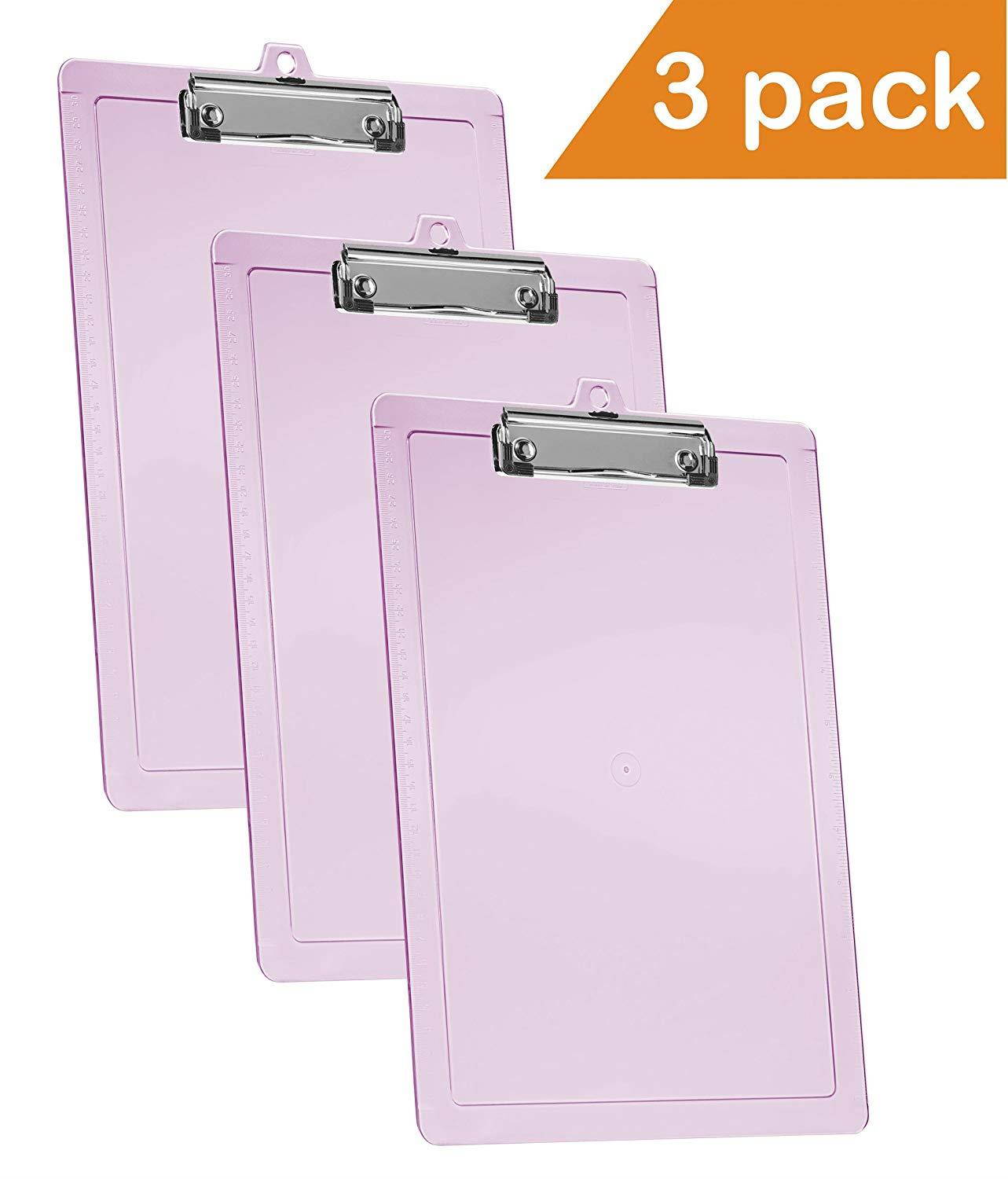 Acrimet Clipboard Letter Size Low Profile Clip (Clear Pink Color) (3 Pack)