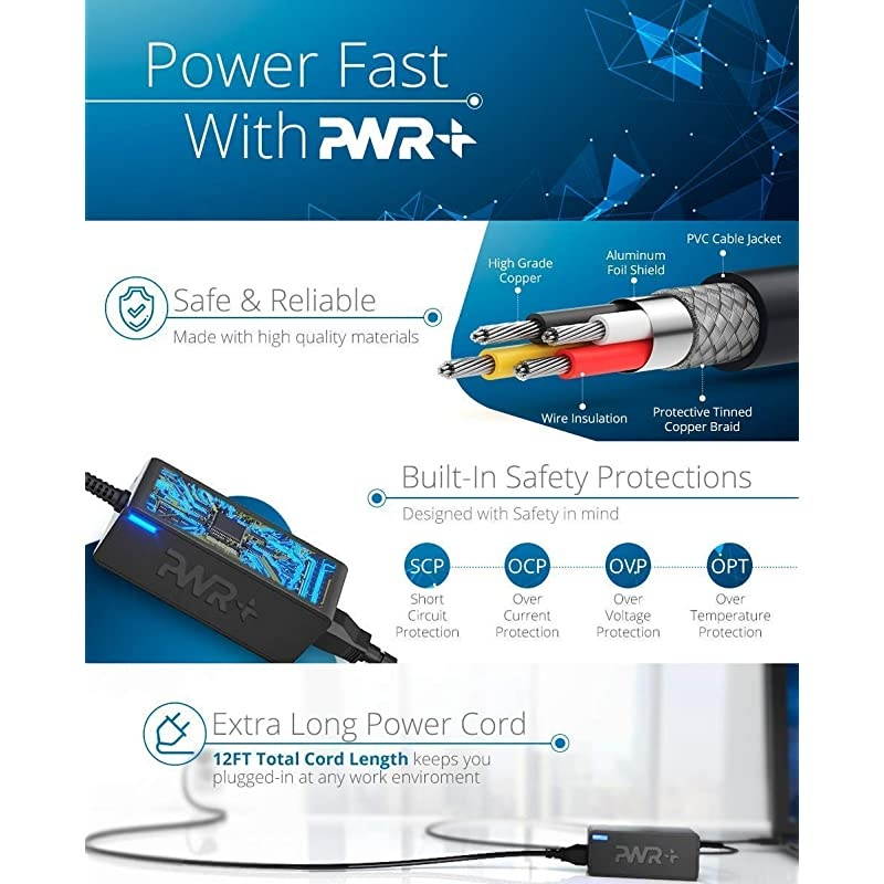 Laptop Charger Power Adapter: for Lenovo Yoga 910 920 370 720-13 ThinkPad T470 GX20M33579 4X20M26268 ADLX65YDC2A ADLX65YLC3A MacBook Dell XPS Acer Asus Microsoft Chromebook UL Listed PD3