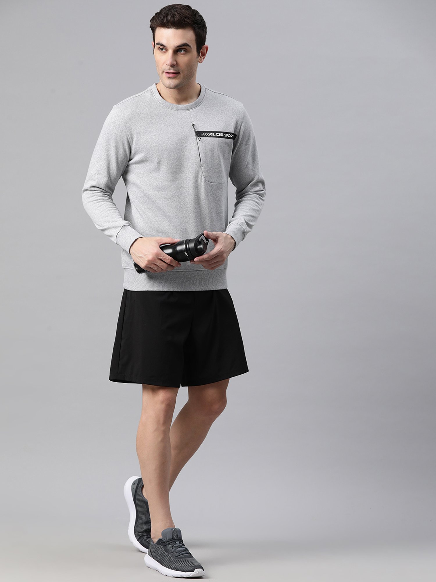 ALCIS Light Grey Regular Fit Printed Sweatshirt