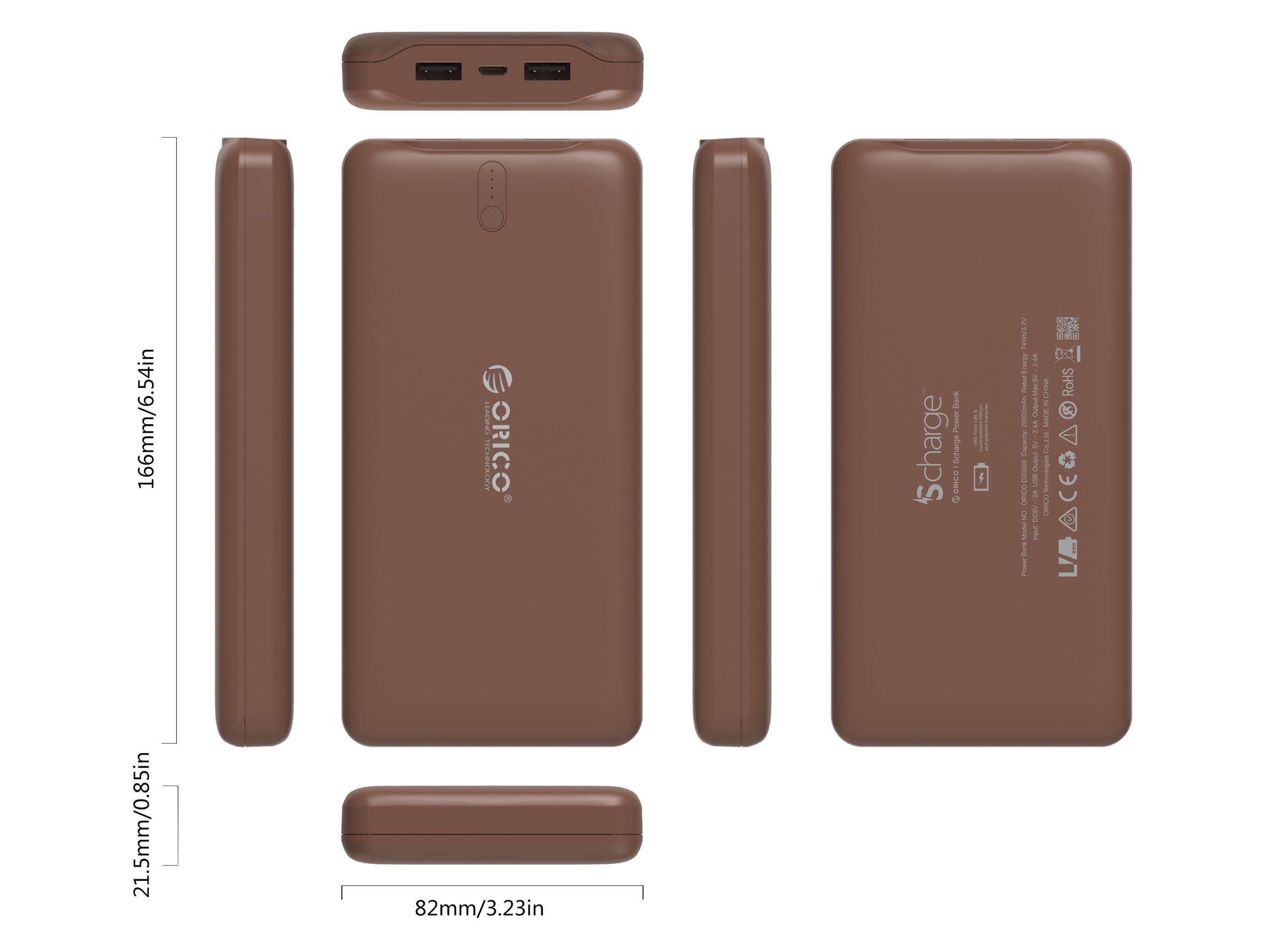 ORICO 20000mAh High Capacity Battery Charger Dual USB Port External Mobile Battery Pack, Battery Power Backup for iPhone 7 Plus/6s, iPad, iPod, Samsung Galaxy, Cell Phones, Tablet