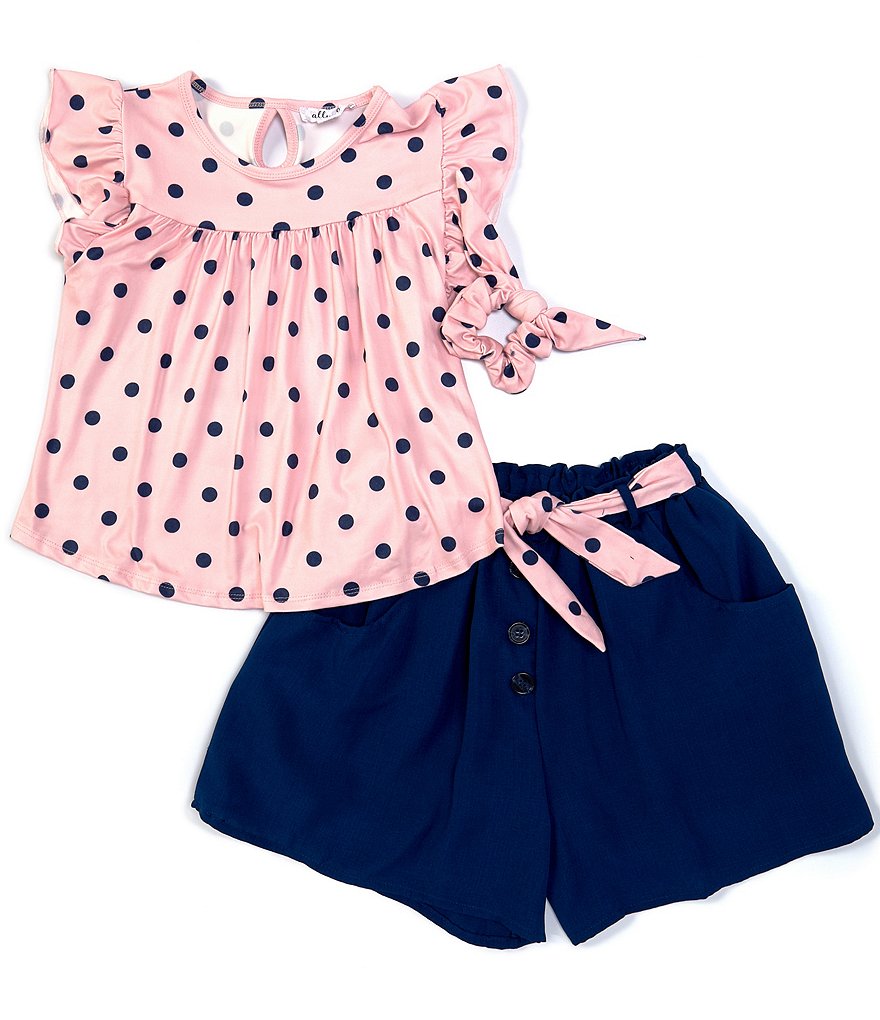Ally B Big Girls 7-16 Flutter-Sleeve Dotted Top & Shorts Set