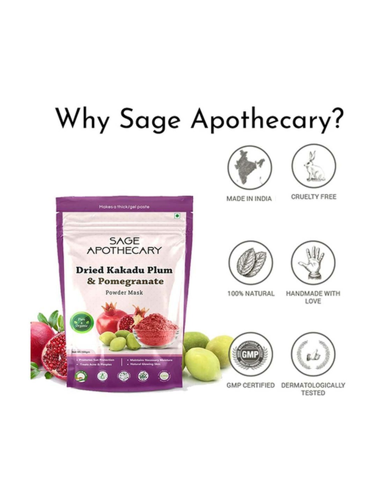 Sage Apothecary Dried Kakadu Plum & Pomegranate Powder Mask - 100 gm