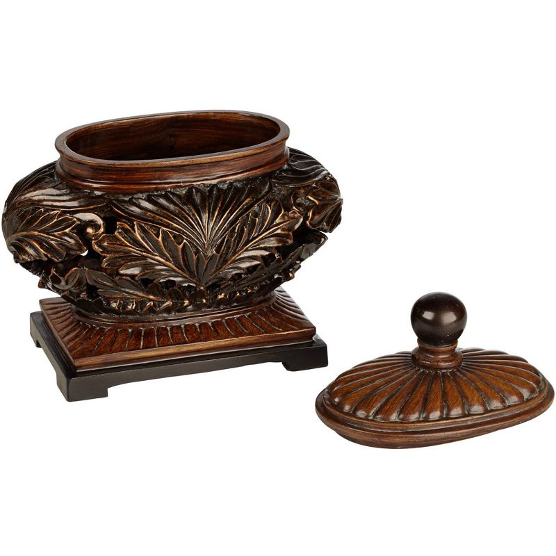 Kensington Hill Weldona 9" High Vine and Leaf Wood Finish Jar with Lid