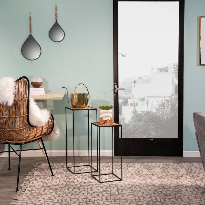 Set of 2 Metal/Wood Planter Stands Black - Sagebrook Home